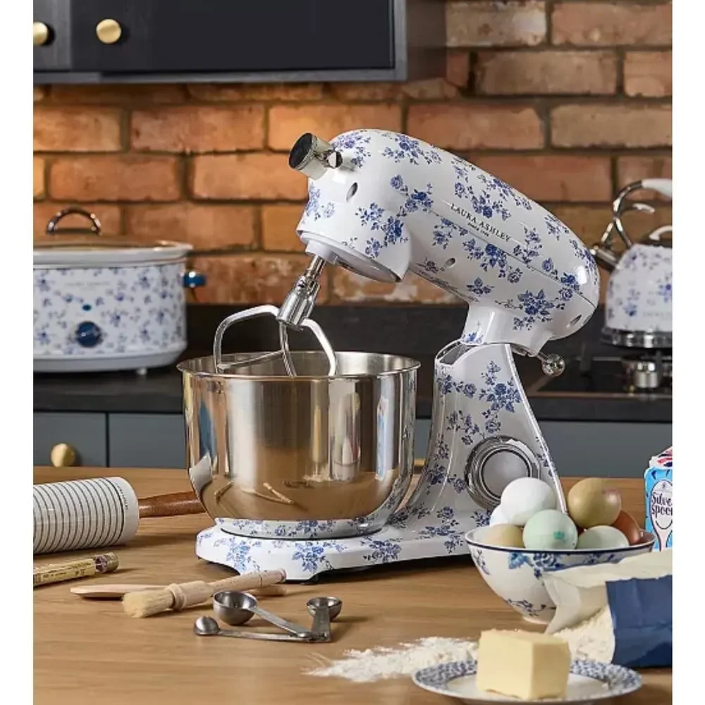 Laura Ashley Countertop Stand Mixer-Blue Floral-White-NEW
